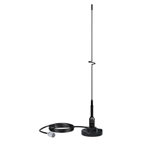 5218 - 19" VHF unity gain base-load black mag mount, stainless steel whip